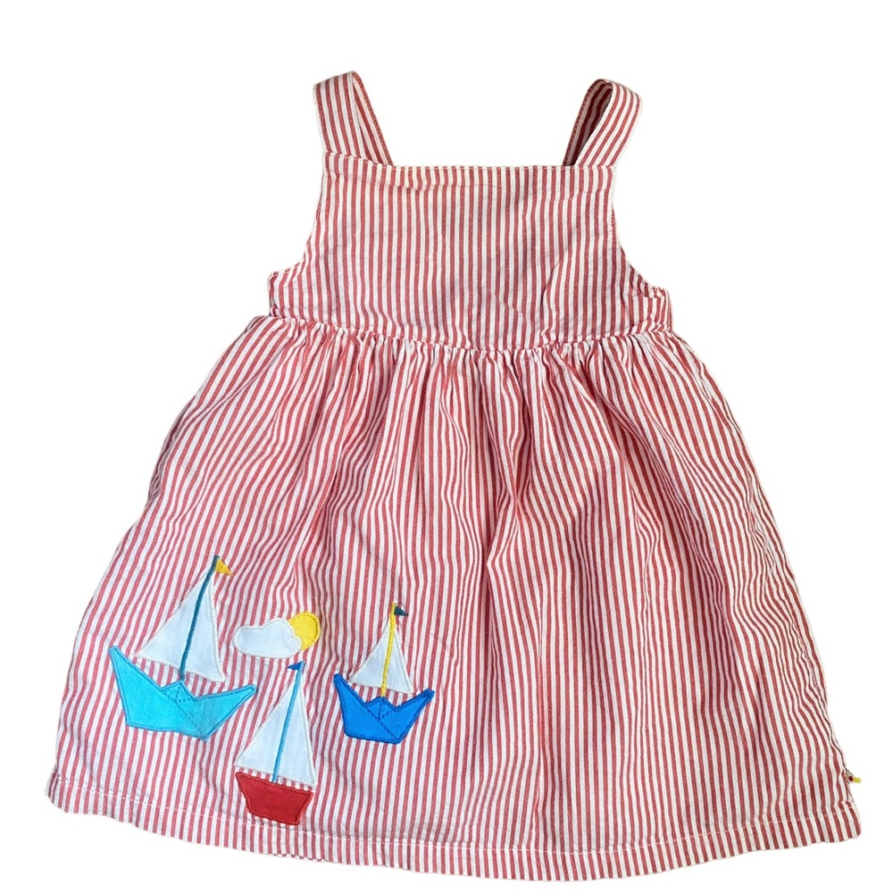 Frugi Alma Summer Dress Koi Red Seersucker boat dress organic cotton - 2t
